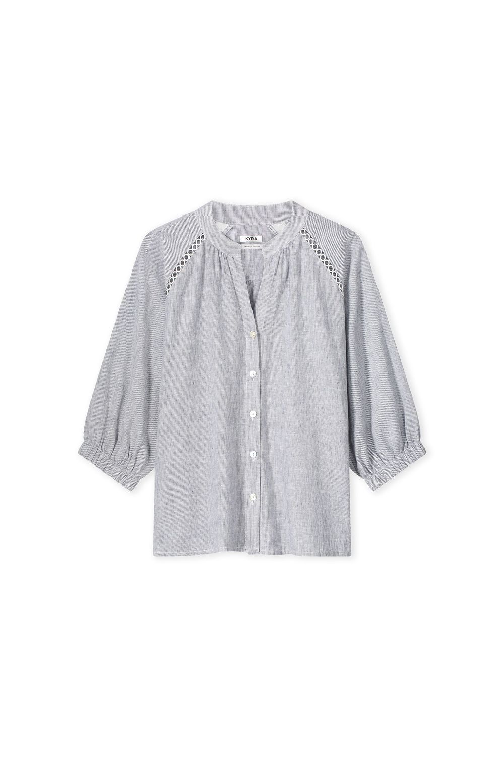 Kyra blouse puff sleeve pinstripe linen Blauw