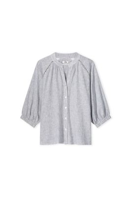 Kyra blouse puff sleeve pinstripe linen Blauw
