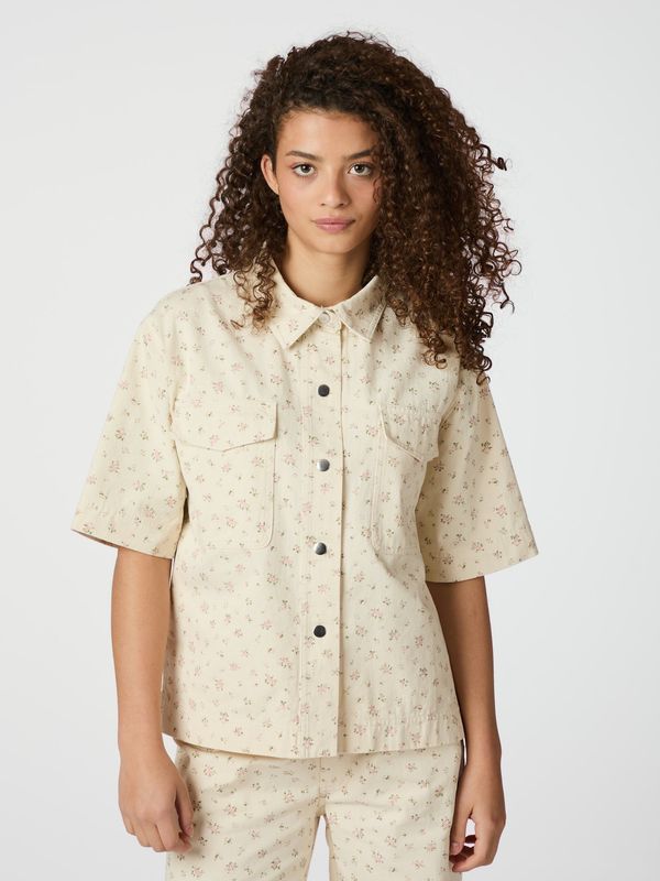 Neo Noir Tiki floral Denim Shirt Ecru