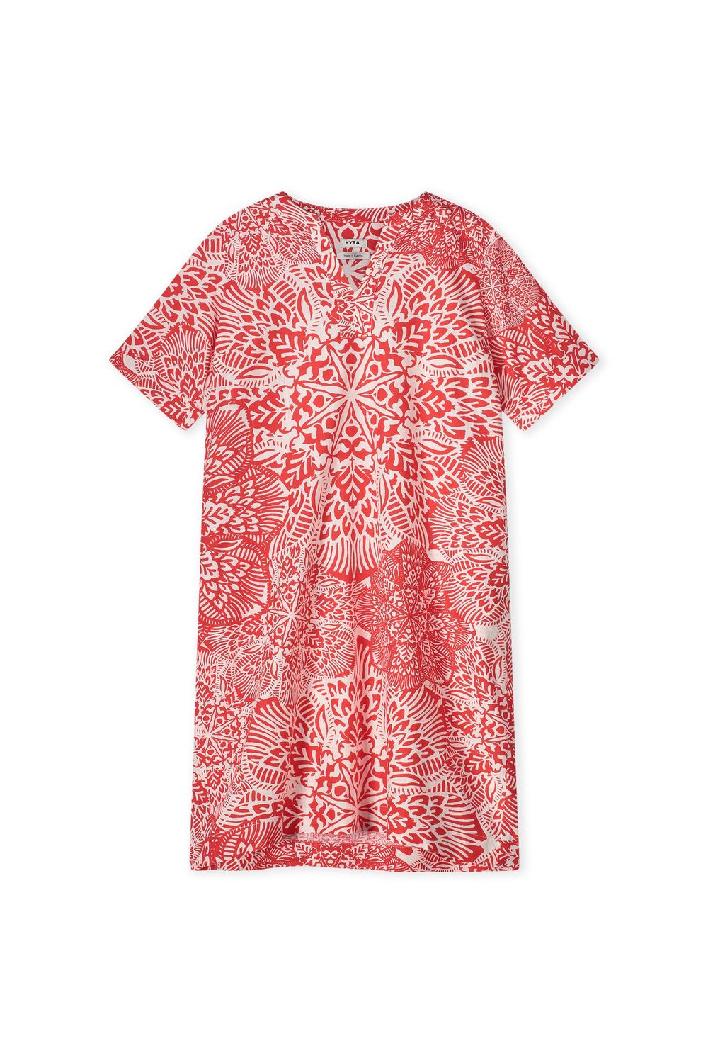 Kyra dress short sleeve two tone print Rood Two tone