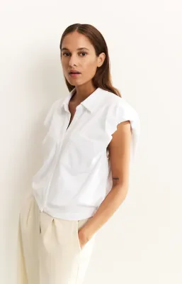 Yaya Jersey blouse met pofdetail wit