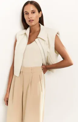 Yaya Geribde singlet met glanzende randjes beige