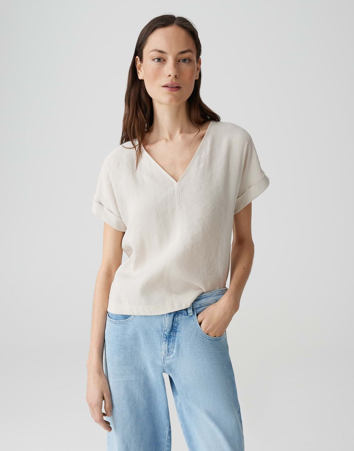 Opus v-shirt Solme Beige