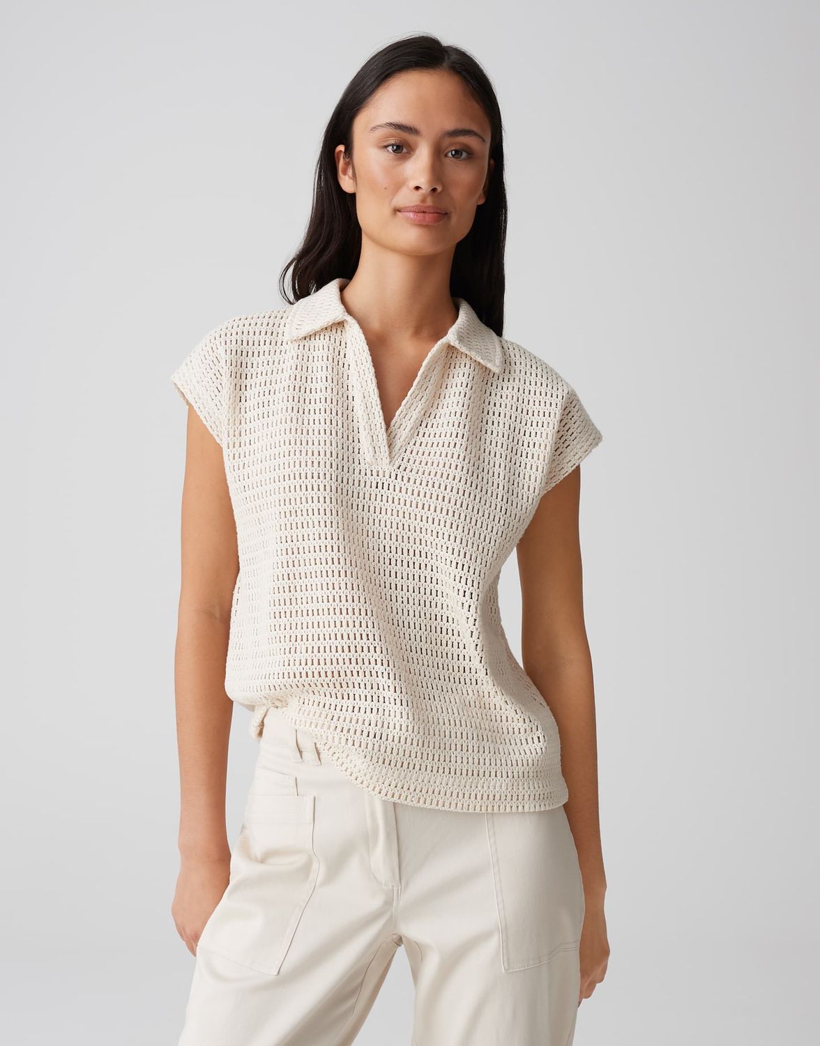Opus gehaakte polo Somona Beige