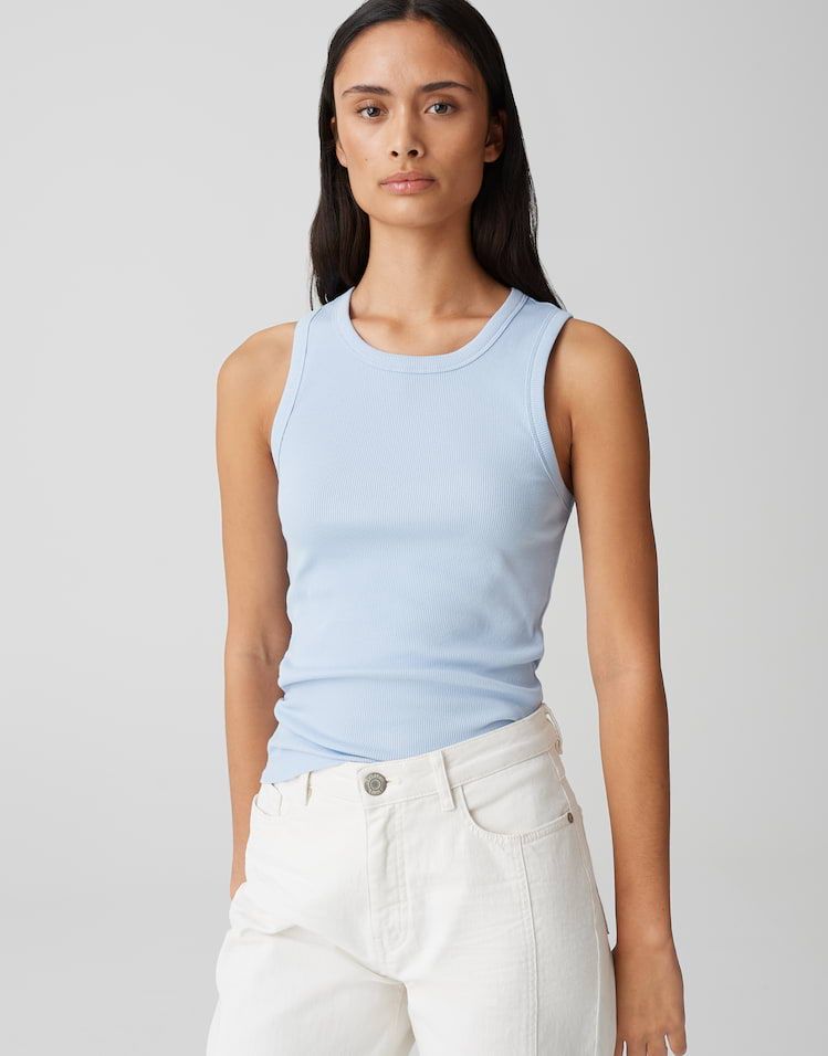 Opus geribbelde tanktop Ilesso Blauw