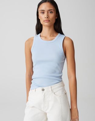 Opus geribbelde tanktop Ilesso Blauw
