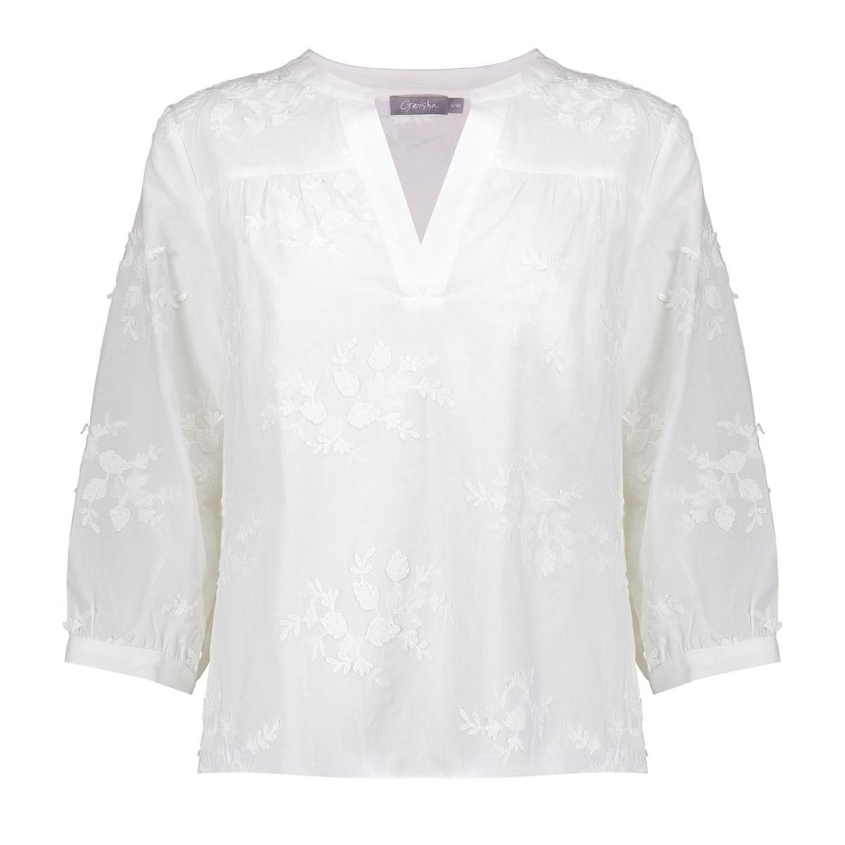 Geisha Top embroidery flowers Wit 53408-14