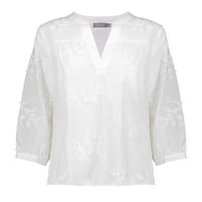 Geisha Top embroidery flowers Wit 53408-14