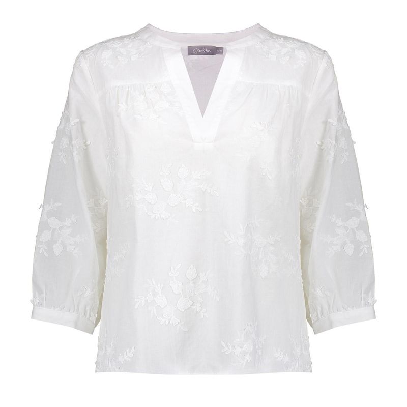 Geisha Top embroidery flowers Wit 53408-14