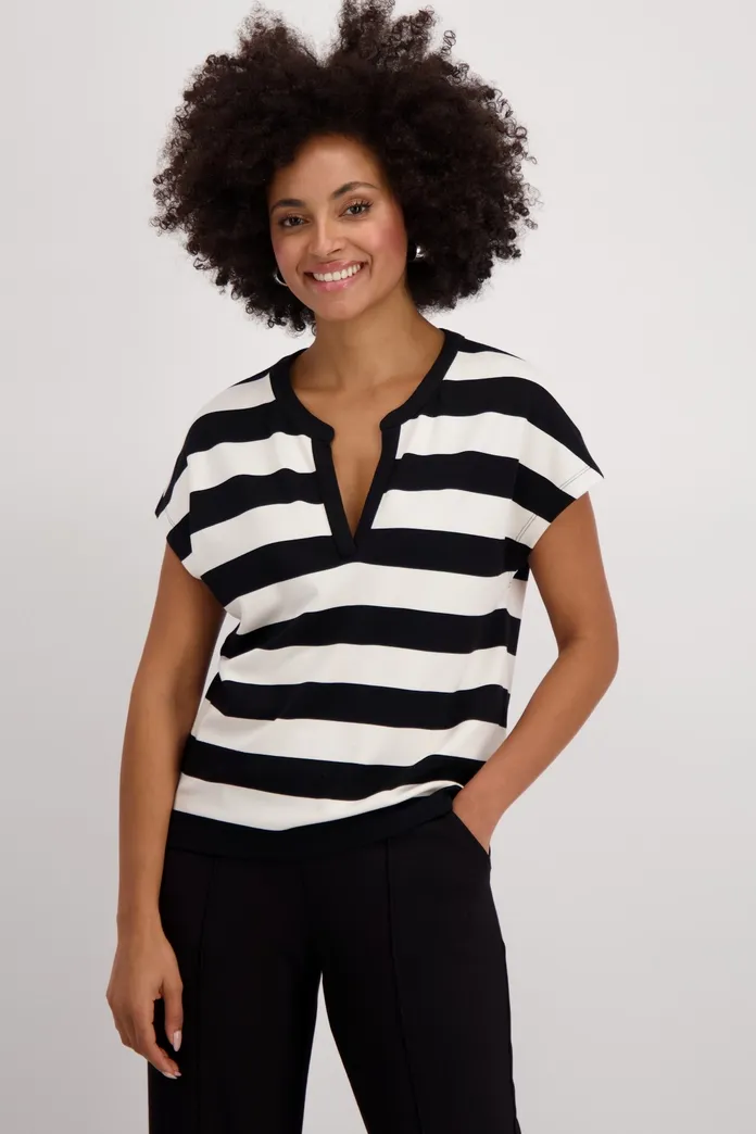 Monari Sweatshirt Zwart Gestreept