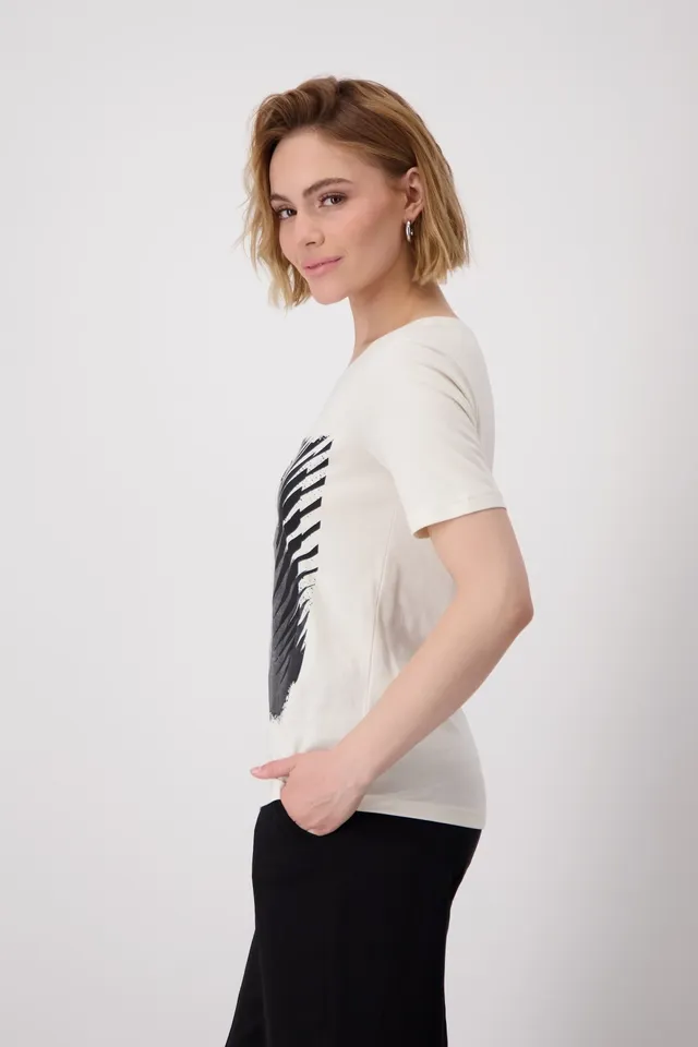 Monari T-Shirt Met Vrouw Seashell Ecru