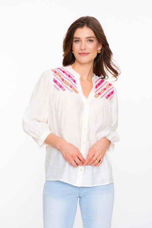 Geisha Blouse Embroidery Blouse Ecru