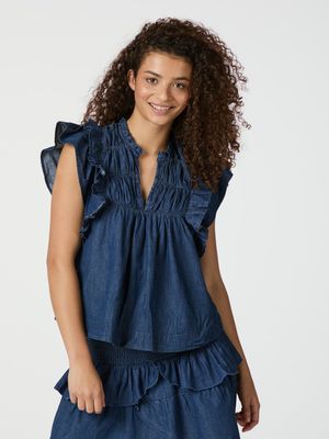Neo Noir Jayla Denim Top denim Blauw