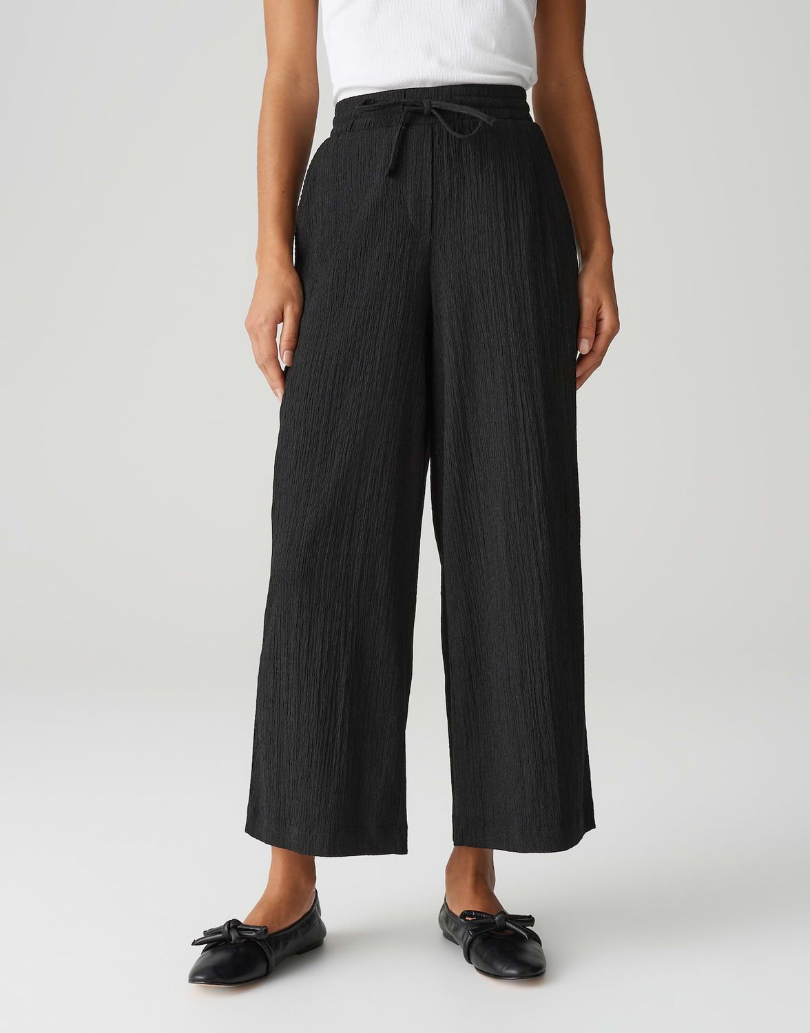 Opus Pants Mileni crinkle Zwart