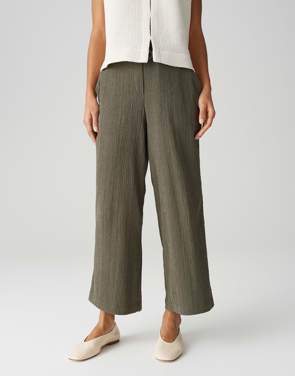 Opus Pants Mileni crinkle Groen