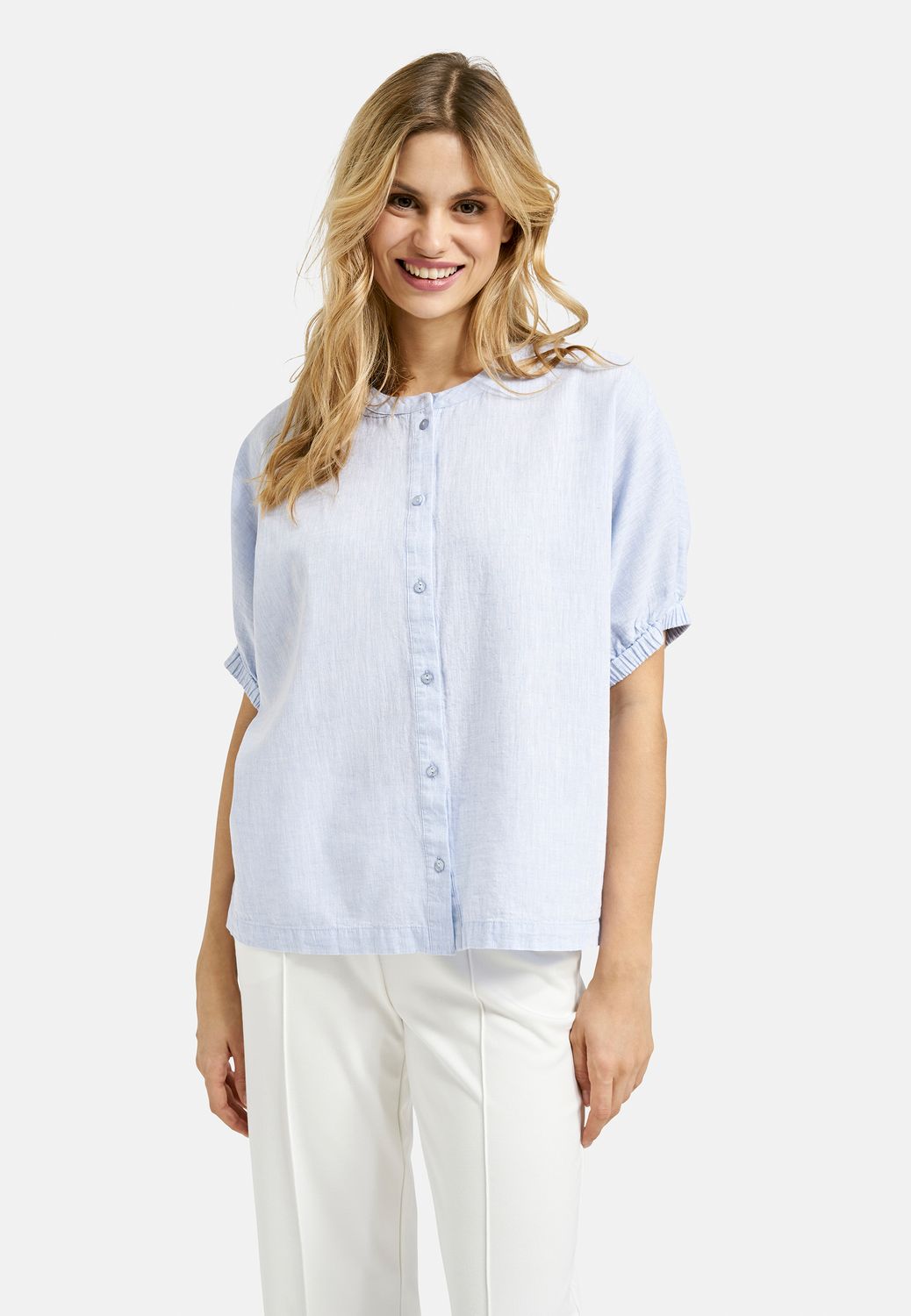 Milano Italy OVERSIZED BLOUSE W NECKPANEL AE PLA Blauw