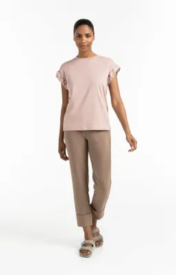 Yaya T-shirt met ronde hals en opgerolde, geplooide mouwen