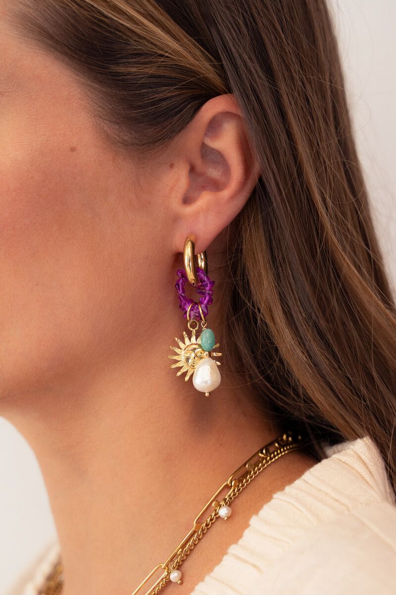 My Jewellery Earring hoop  sun pearl pink Goud