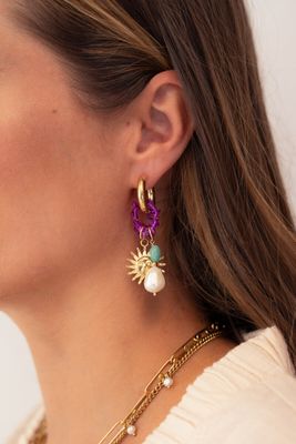 My Jewellery Earring hoop  sun pearl pink Goud