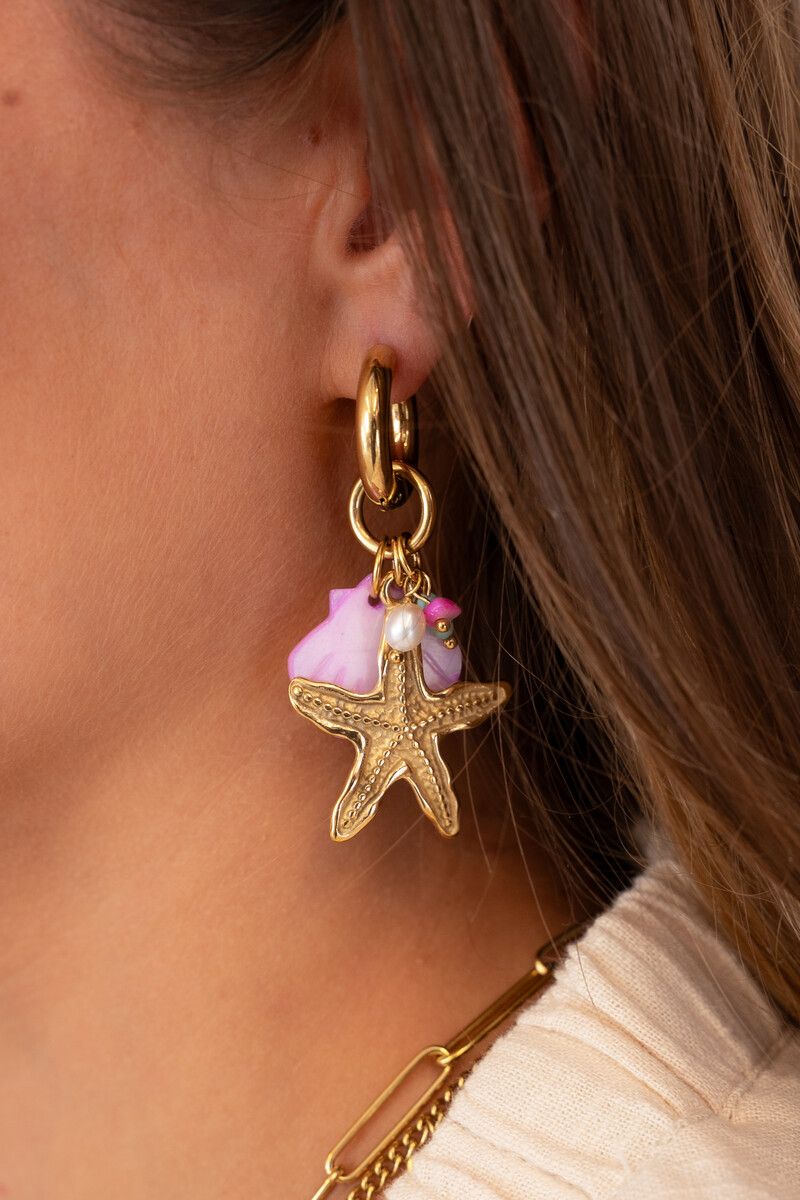 My Jewellery Earring hoop starfish beads Goud