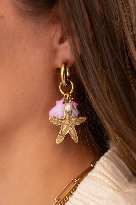 My Jewellery Earring hoop starfish beads Goud