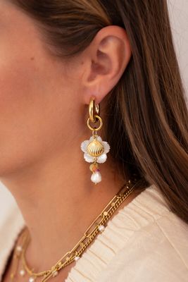 My Jewellery Earring hoop shell beads pearl Goud