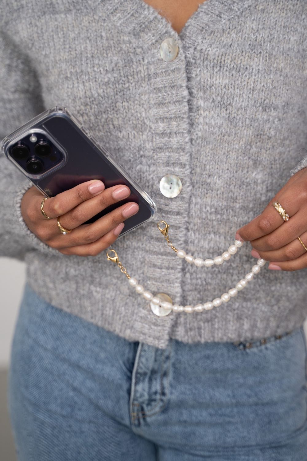 My Jewellery Phone cord pearls short Goud