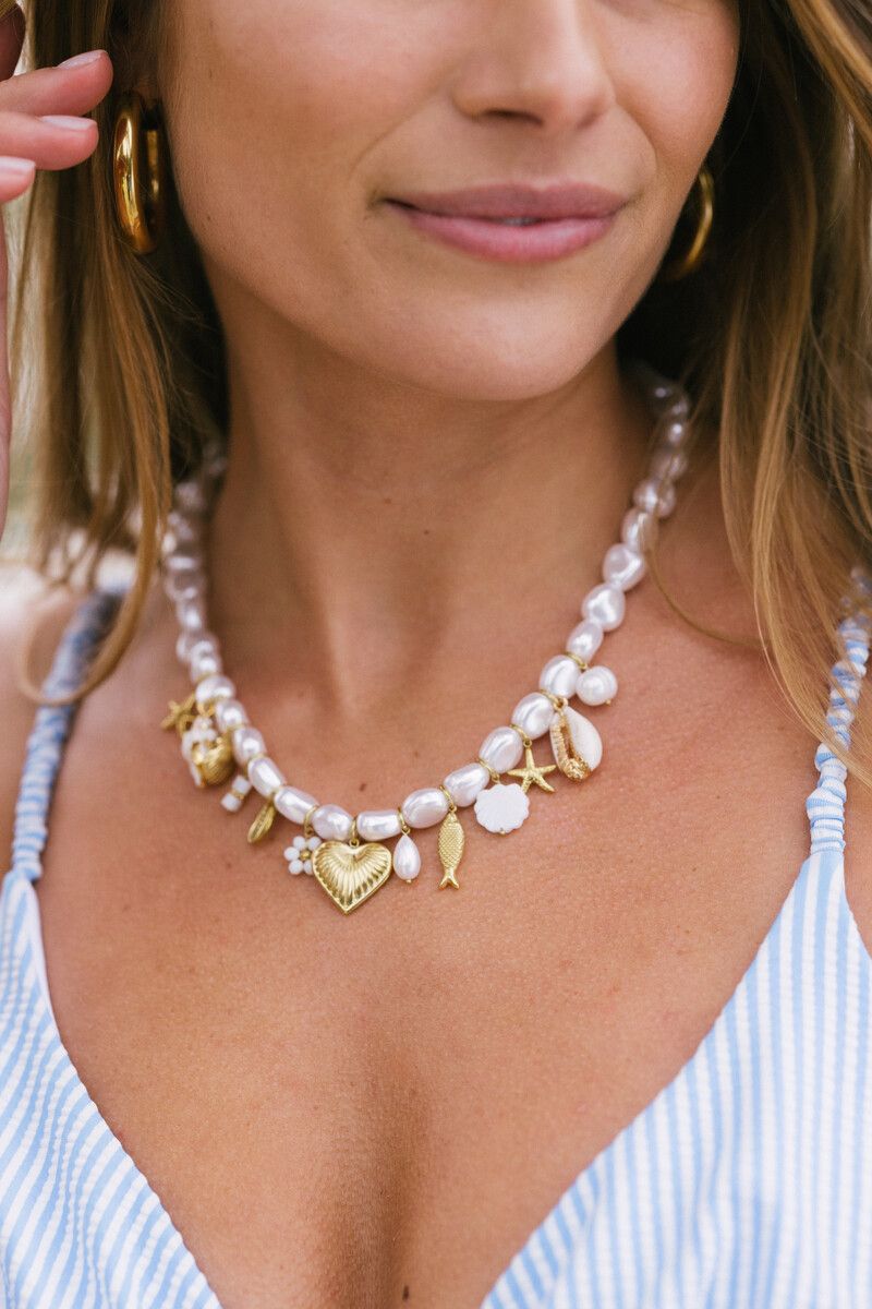 My Jewellery Necklace medium pearls charms Goud