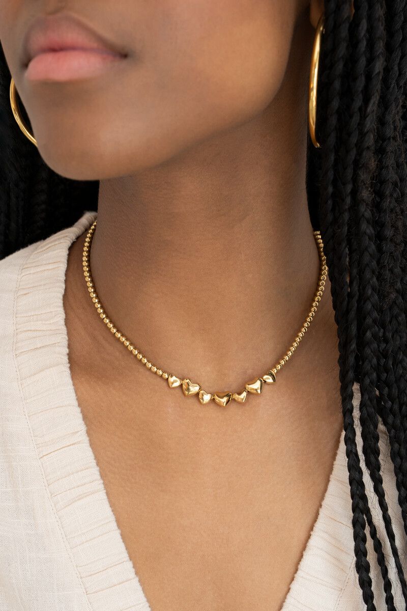My Jewellery Necklace steel beads hearts Goud