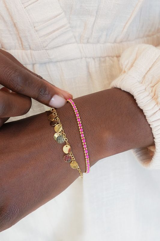 My Jewellery Armband met ballchain goud met roze koord