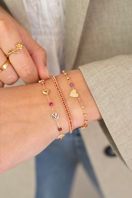 My Jewellery Armband met ballchain goud met rood koord