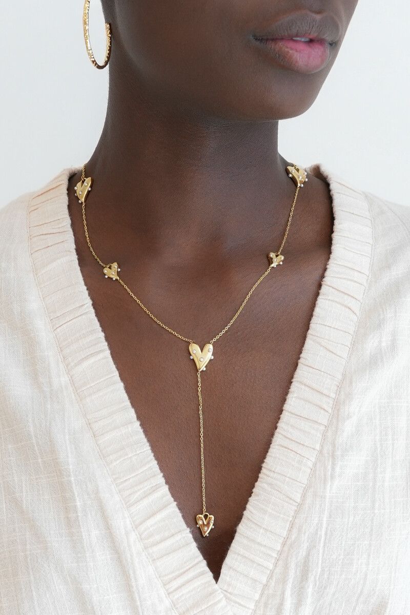 My Jewellery lange ketting met hartjes &amp; imitatie Goud