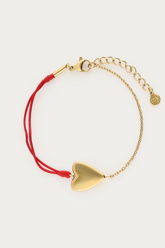 My Jewellery Minimalistische armband met rode touw en hartje goud