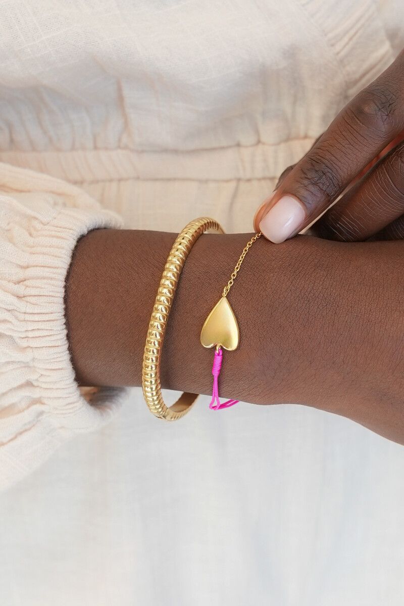 My Jewellery minimalistische armband met roze touw en hartje goud
