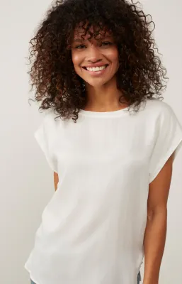 YAYA Basic top van gemengde stof met ronde hals en kapmouwtjes
