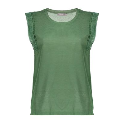 Geisha T-shirt linen look fringes Groen