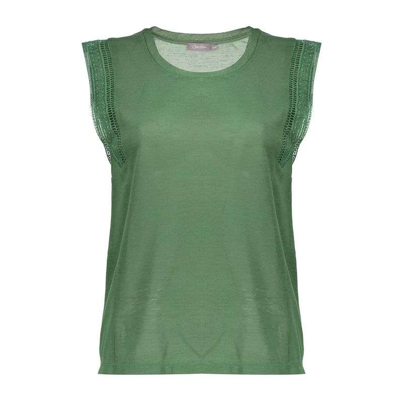 Geisha T-shirt linen look fringes Groen