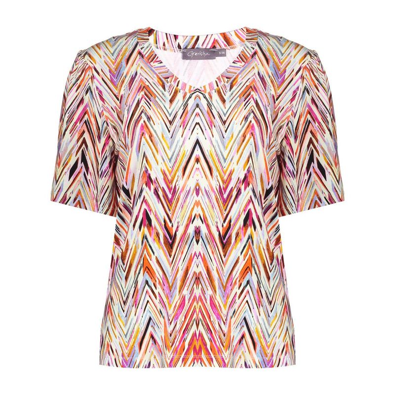 Geisha T-shirt v-neck jersey AOP Rood