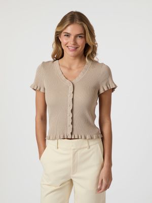 Neo Noir Esla Frill Knit Tee Beige