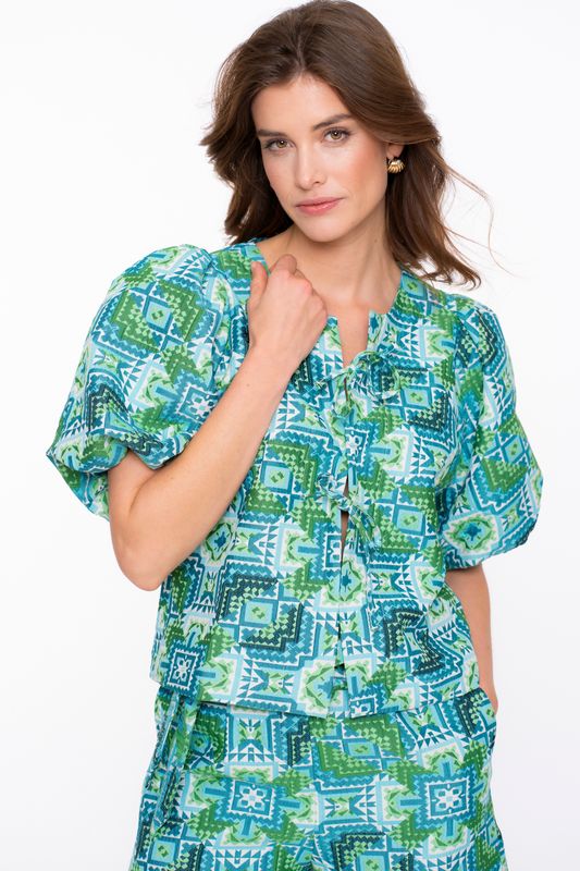 Geisha Blouse blaauw groen print