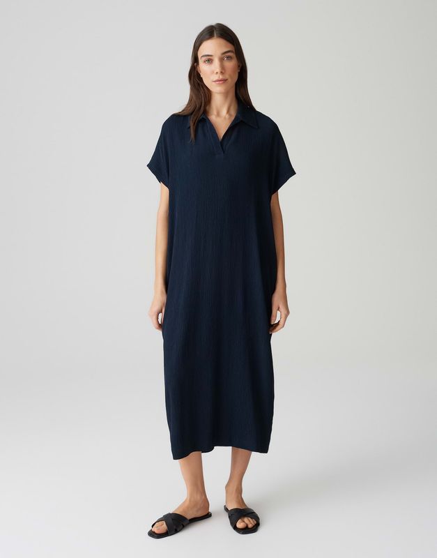 Opus Wannie jurk donker blauw met kraag