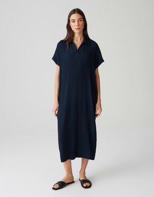 Opus Wannie jurk donker blauw met kraag