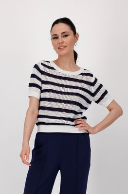 Monari gehaakte trui donkerblauw met wit gestreept