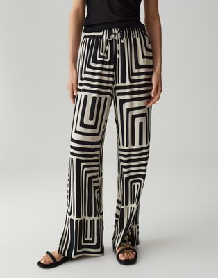 Opus Pants broek Malotta print ecru zwart