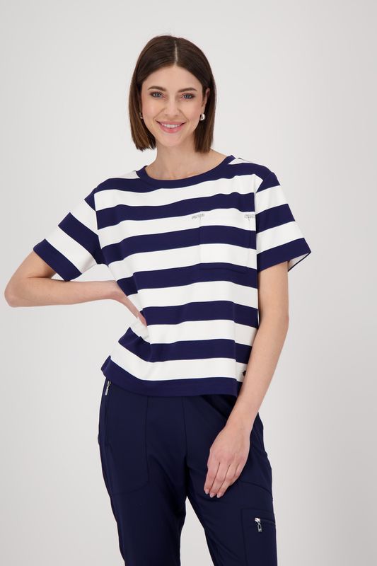 Monari T-Shirt donker blauw wit gestreept