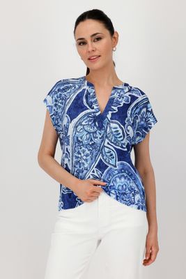 Monari T-Shirt blauw wit print