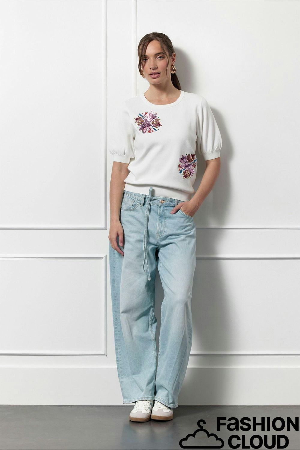 Studio Anneloes Omira flower pullover Ecru
