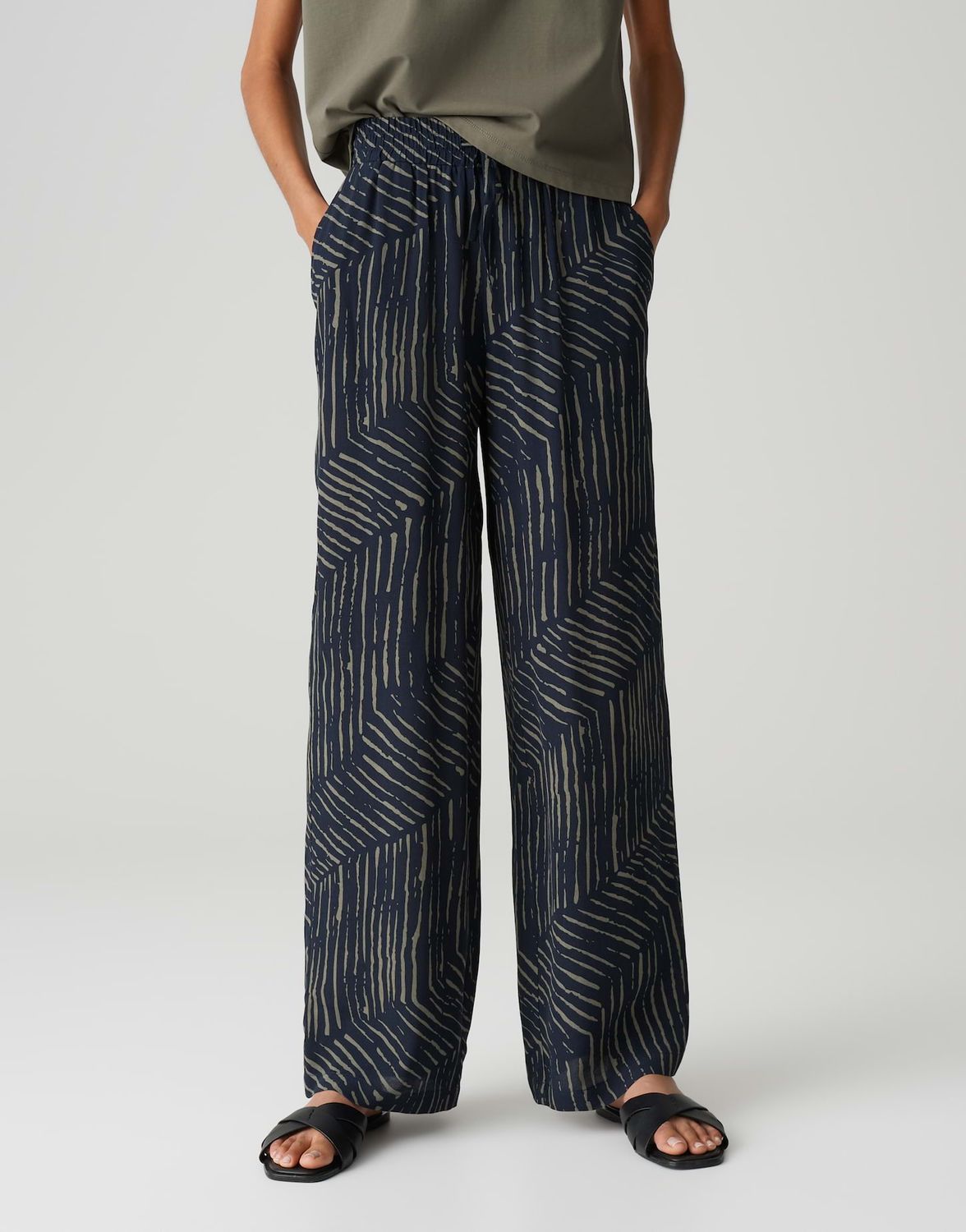 Opus broek Marou palm leaves Blauw