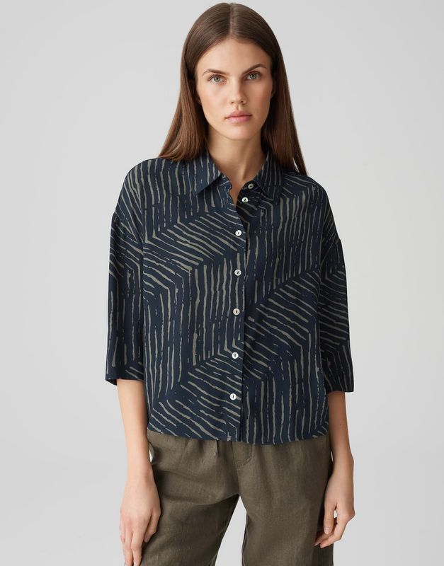 Opus blouse Fiana palm leaves donker blauw