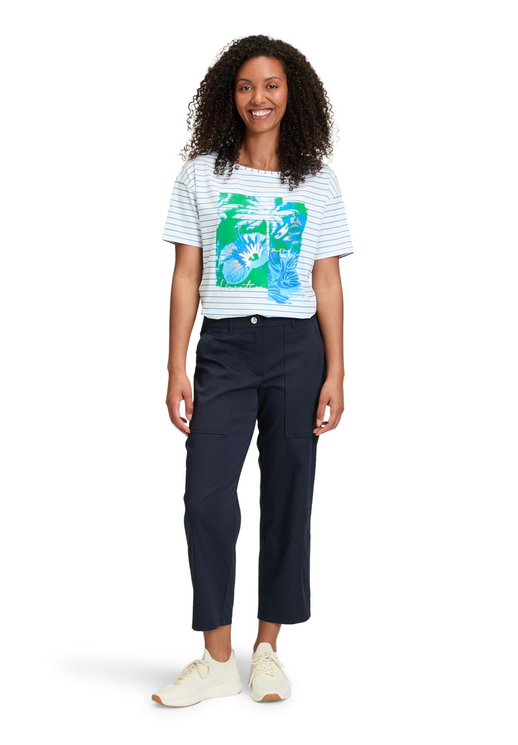 So Cosy streep shirt met print blauw/groen